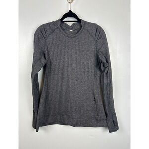 Lululemon Think Fast Long Sleeve Top Sz‎ 8 Black Gray Heathered Herringbone Rulu